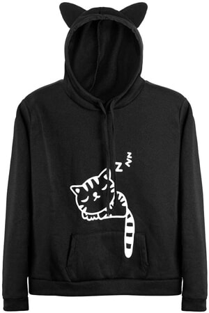 Cat Ear Hoodie with Sleeping Kitten Print