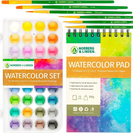 Set d'aquarelle avec pinceaux et papier