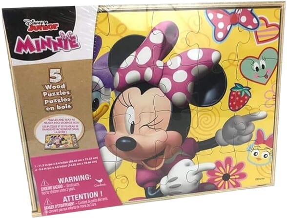 Drewniane Puzzle Myszki Minnie z Pudełkiem do Przechowywania