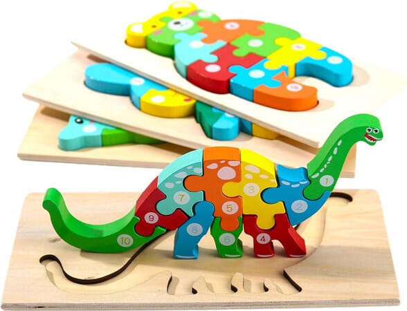 Zestaw drewnianych puzzli ze zwierzątkami