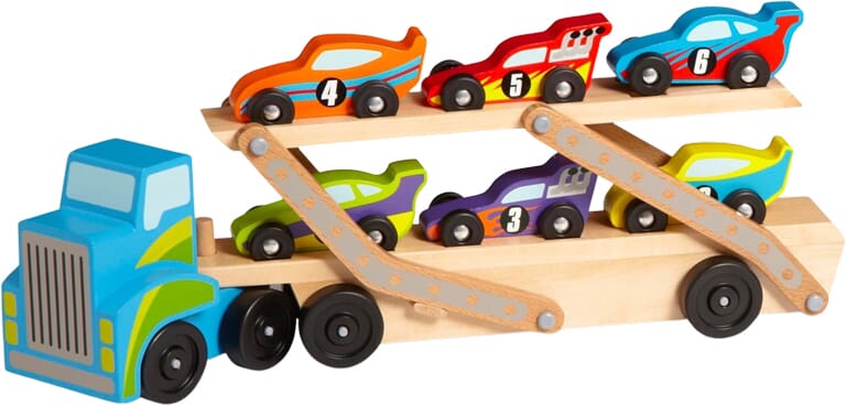 Camión Transportador de Madera con Coches de Carreras