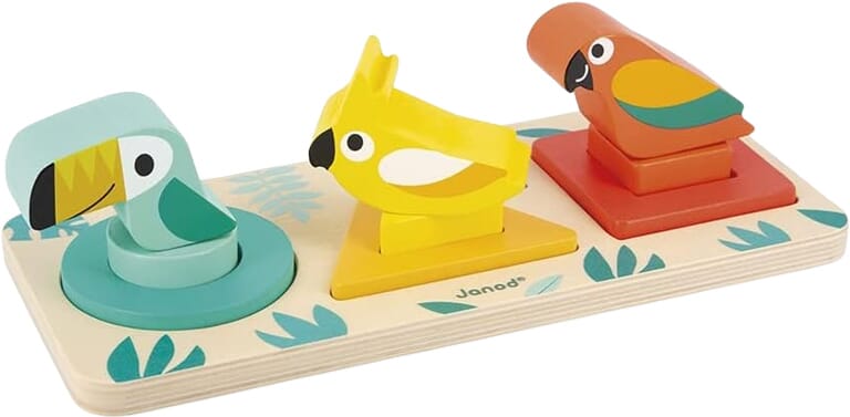 Trieur de Formes Oiseaux Tropicaux en Bois