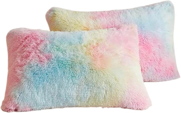 Housse de Coussin Réversible en Peluche Arc-en-Ciel