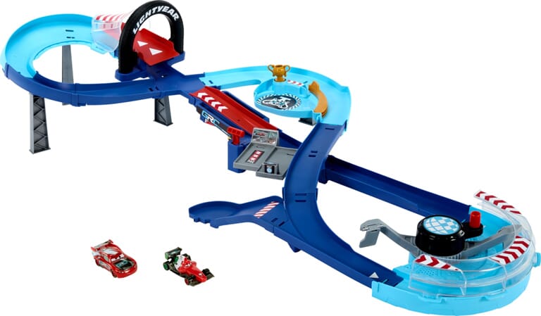 Tor wyścigowy Disney Cars z skocznią i autkami Zygzak i Francesco
