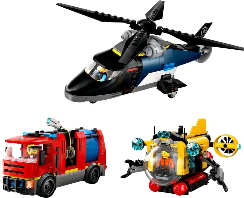 Modulärt räddningsfordonsset med helikopter, brandbil och ubåt