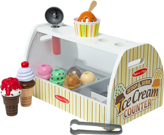 Comptoir de glacier en bois avec accessoires