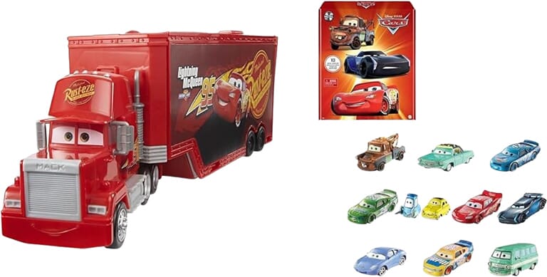 Coffret Disney Cars Camion Mack Transformable avec 10 Mini Véhicules