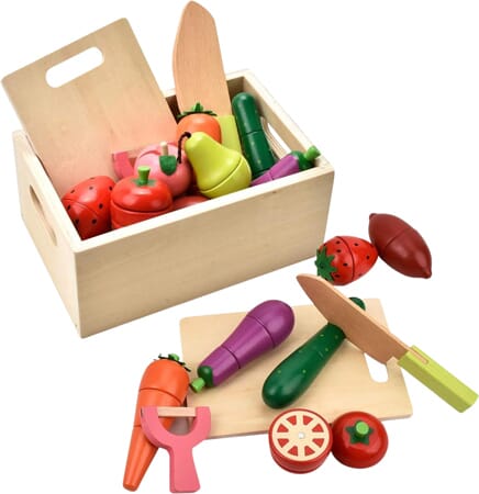Set de frutas y verduras de madera con imanes para cortar
