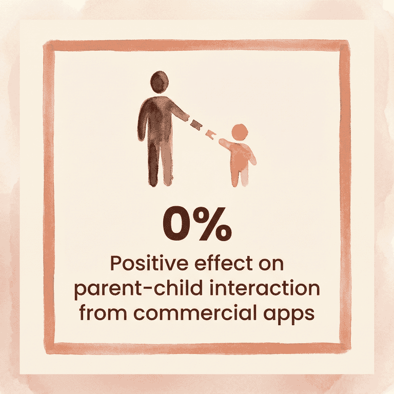 Stat box showing zero percent positive effect on parent-child interaction from commercial apps