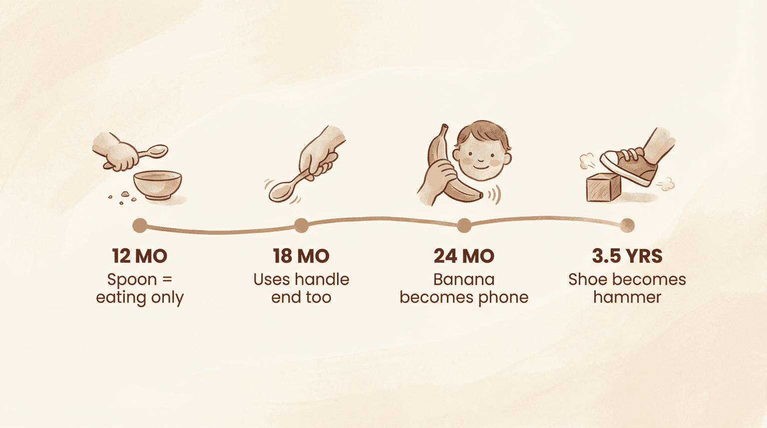 Timeline showing object play development from 12 months to 3.5 years