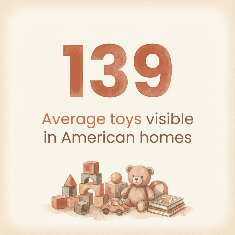Stat showing 139 average toys visible in American homes according to 2023 research