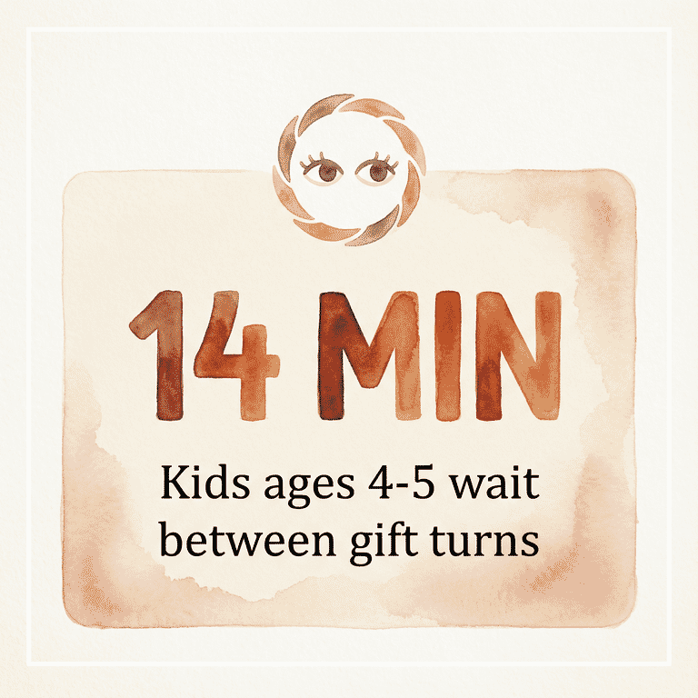 Stat showing children ages 4-5 wait 14 minutes between gift-opening turns