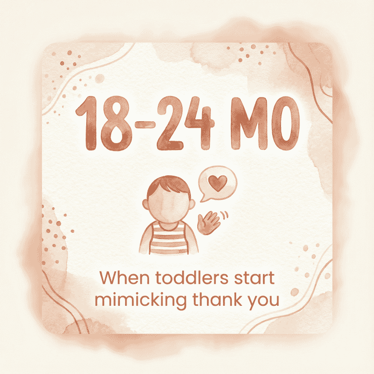 Stat showing toddlers start mimicking thank you at 18-24 months old