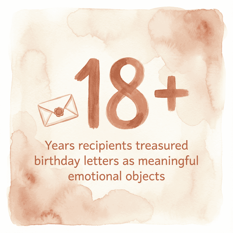 Stat showing 18+ years recipients treasured birthday letters as meaningful emotional objects