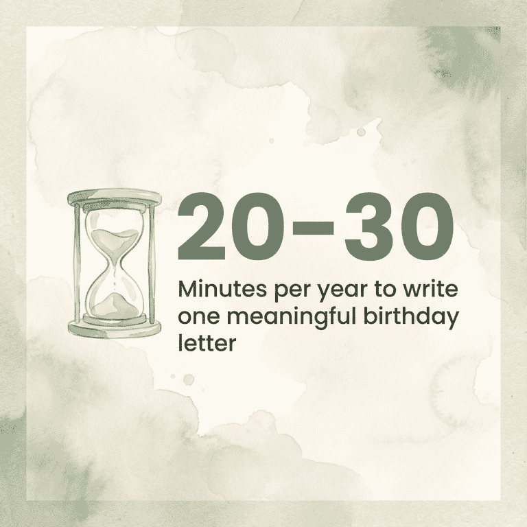 Stat showing 20-30 minutes per year to write one meaningful birthday letter