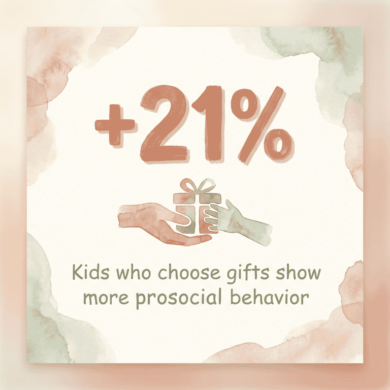 Stat showing 21 percent increase in prosocial behavior when kids participate in gift choosing