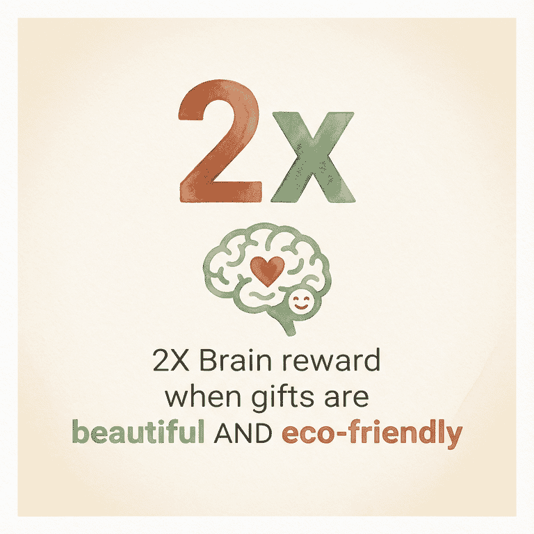 Stat box showing brain experiences double reward when gifts are beautiful and eco-friendly