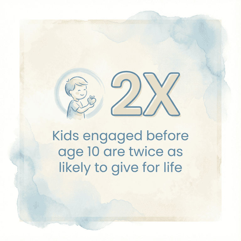 Stat showing kids engaged before age 10 are twice as likely to give for life