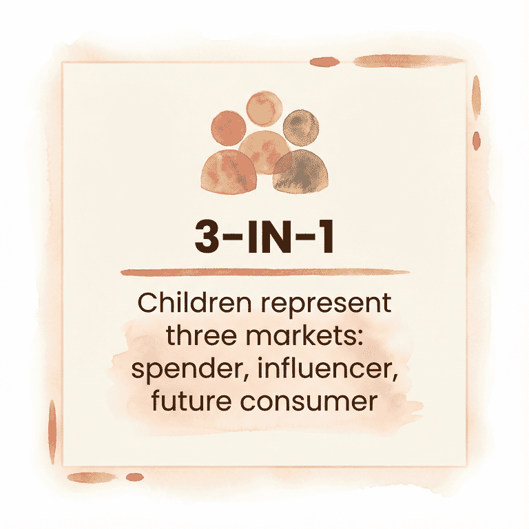 Infographic showing children represent three markets as spender influencer and future consumer