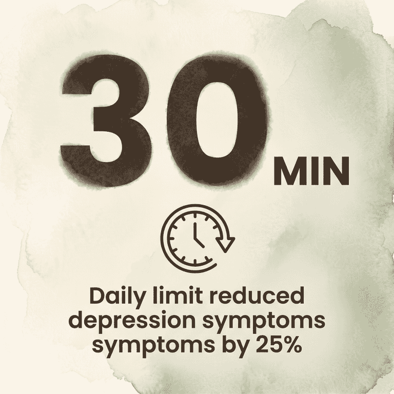 Stat showing 30-minute daily social media limit reduced depression symptoms by 25 percent