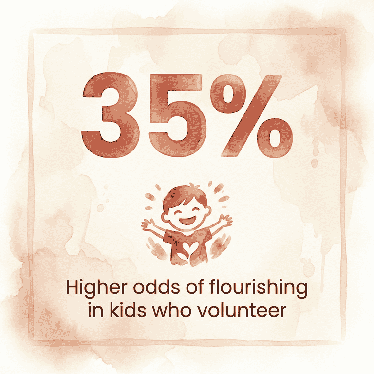 Statistic showing 35 percent higher odds of flourishing in children who volunteer