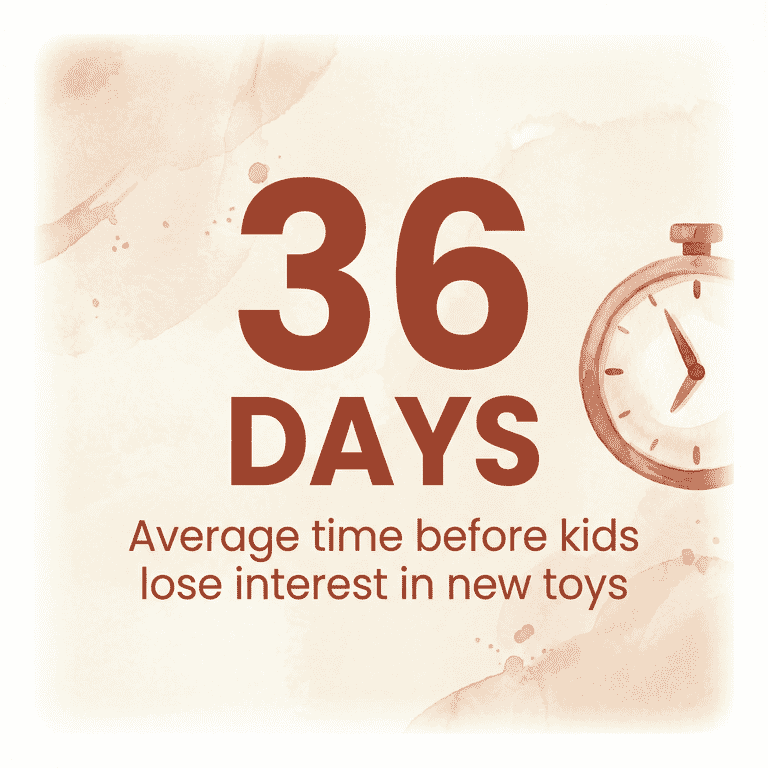 Statistic showing children lose interest in new toys after 36 days on average