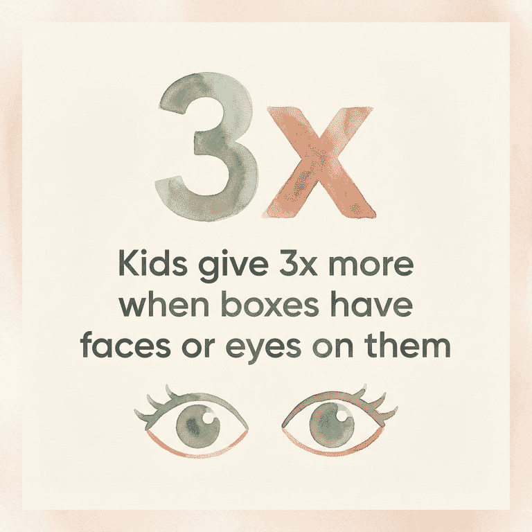 Stat showing children give three times more when donation boxes have faces or eyes decorating them