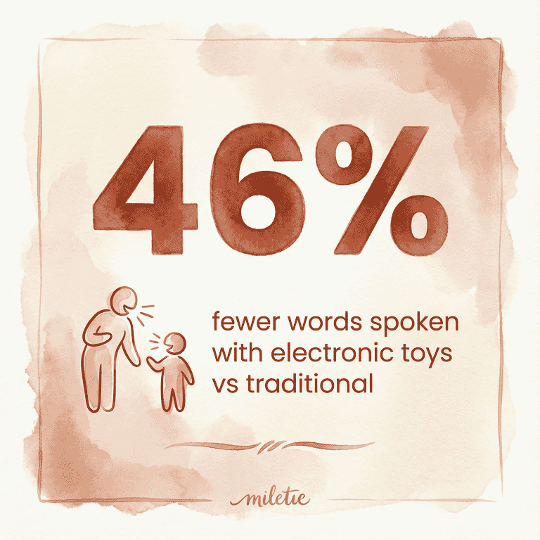 Stat showing 46 percent fewer words spoken with electronic toys versus traditional toys