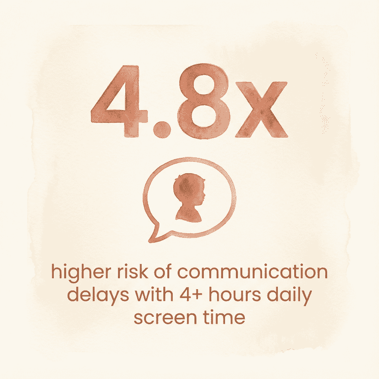 4.8 times higher risk of communication delays with 4 plus hours daily screen time
