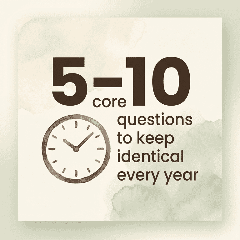 Stat showing 5 to 10 core questions should be kept identical every year for tracking