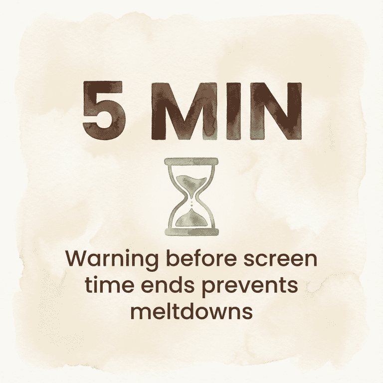 Stat box showing 5-minute warning before screen time ends prevents meltdowns