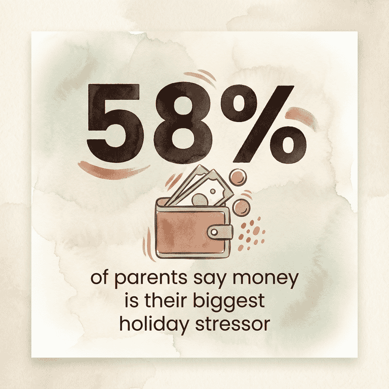 Statistic showing 58 percent of parents say money is their biggest holiday stressor