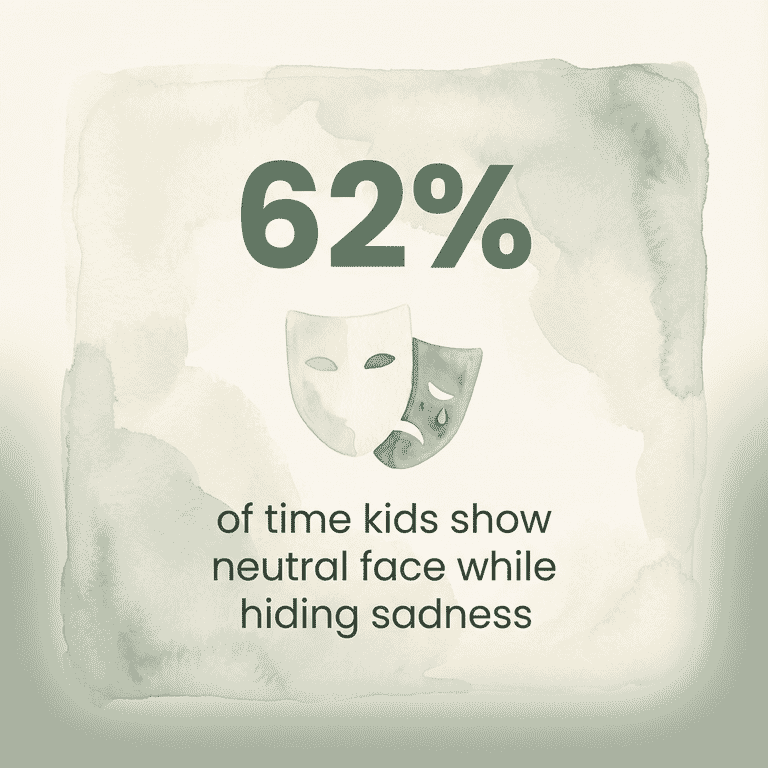 Stat showing 62 percent of time kids show neutral face while hiding sadness
