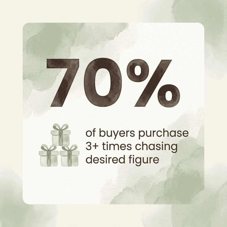 Stat showing 70 percent of buyers purchase blind box toys three or more times