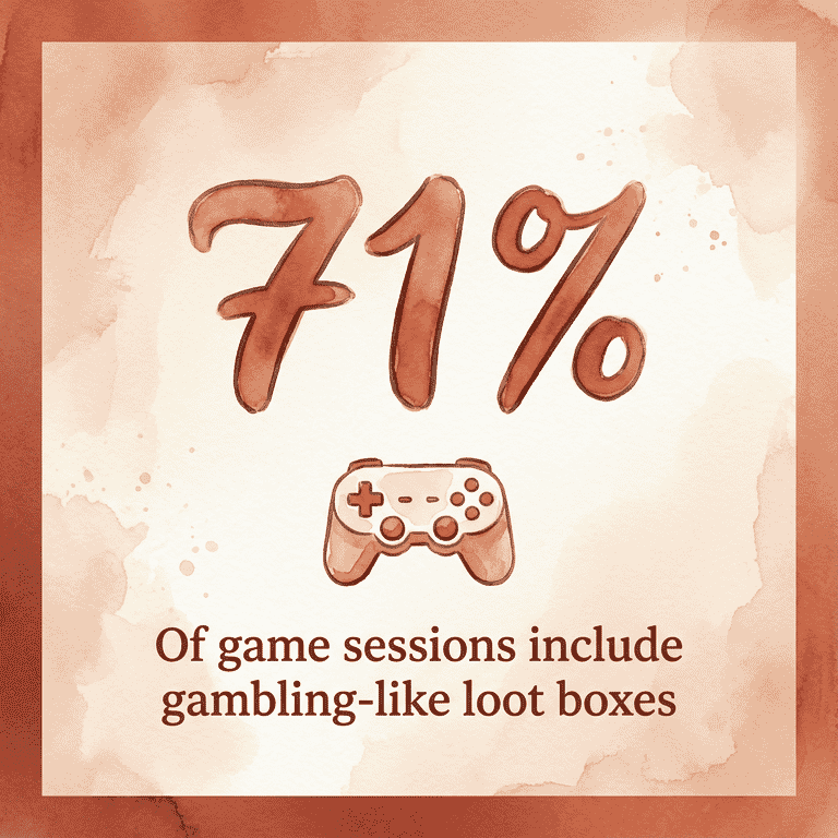 Statistic showing 71 percent of game sessions include gambling-like loot boxes