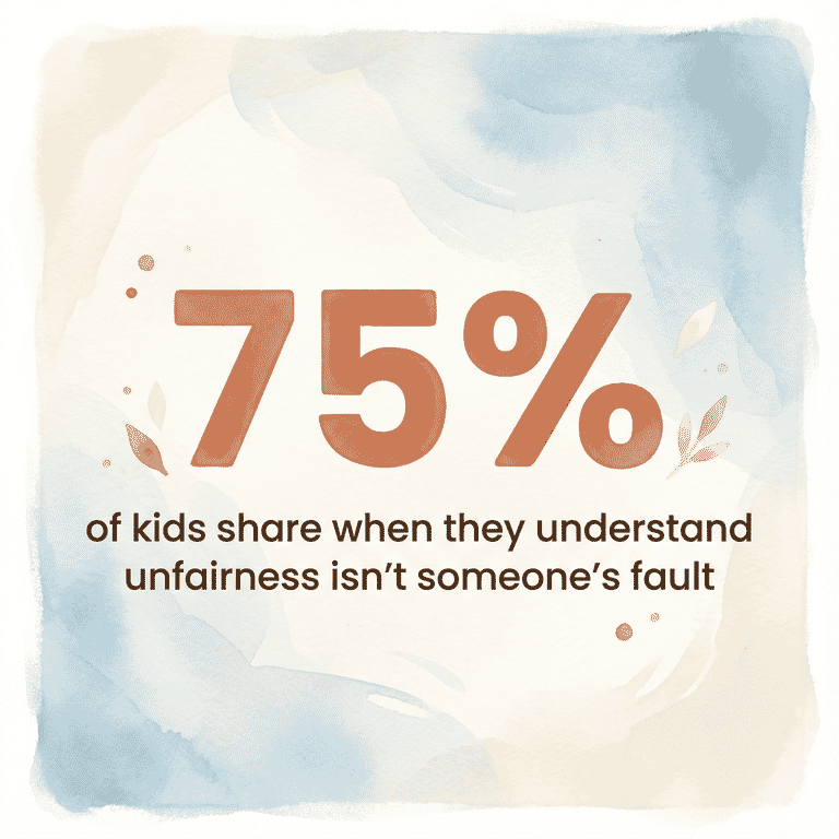 Statistic showing 75 percent of kids share when they understand unfairness is not someone's fault