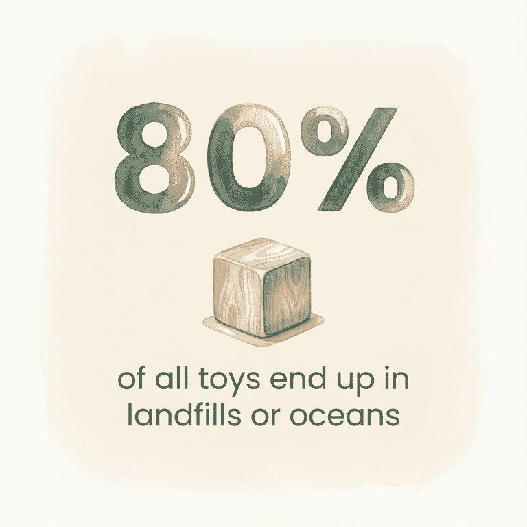 Stat box showing 80 percent of all toys end up in landfills or oceans