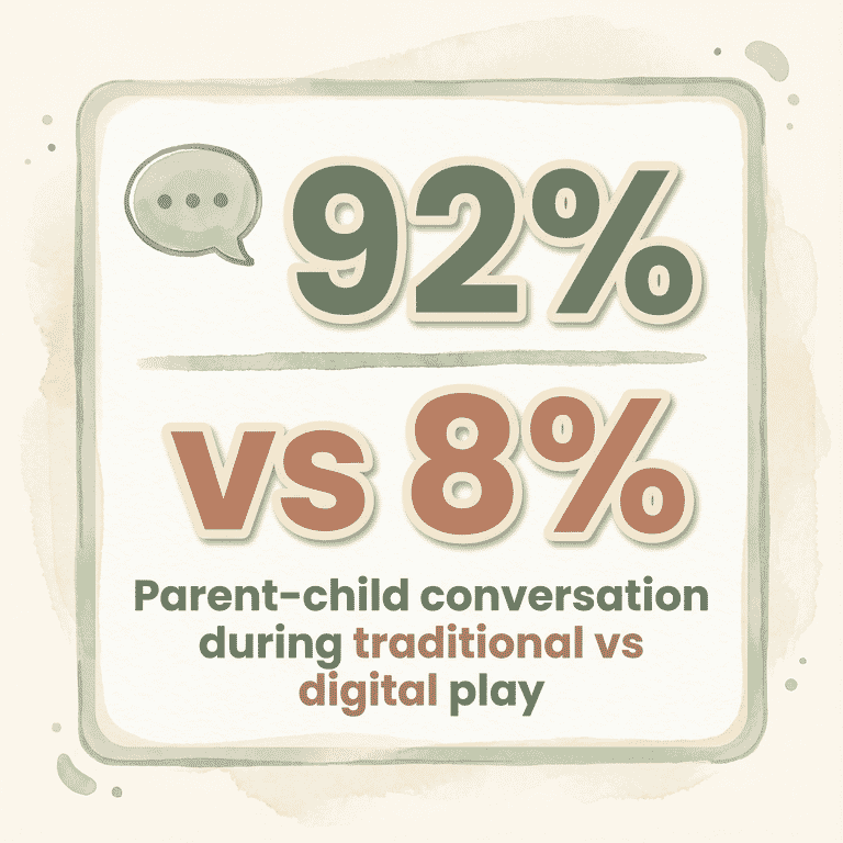 Stat comparing 92 percent parent-child conversation during traditional play versus 8 percent during digital play