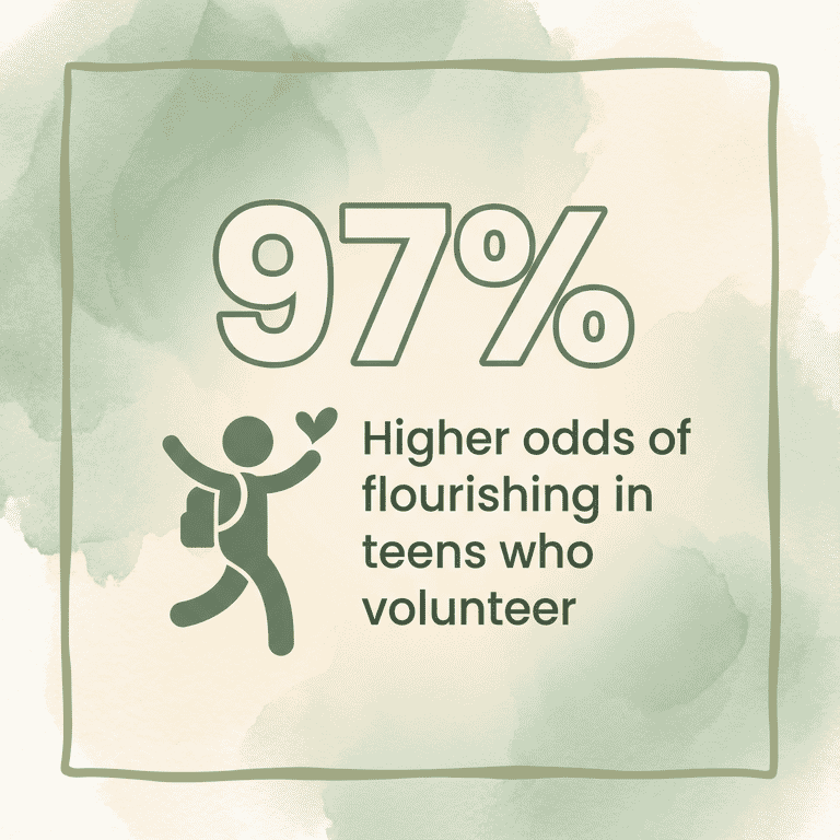 Statistic showing 97 percent higher odds of flourishing in teenagers who volunteer