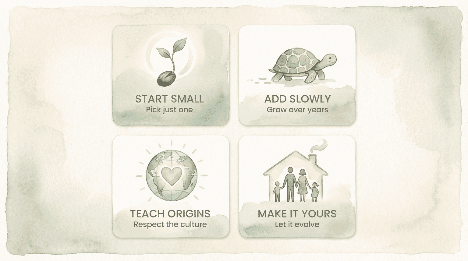 Four principles for adopting traditions: start small, add slowly, teach origins, make it yours