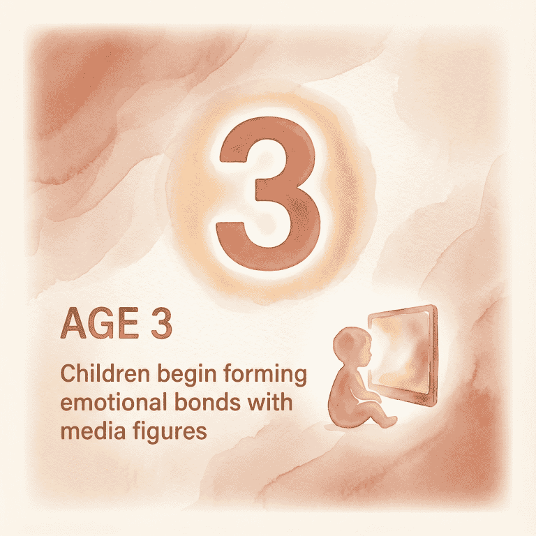 Statistic showing children begin forming emotional bonds with media figures at age 3