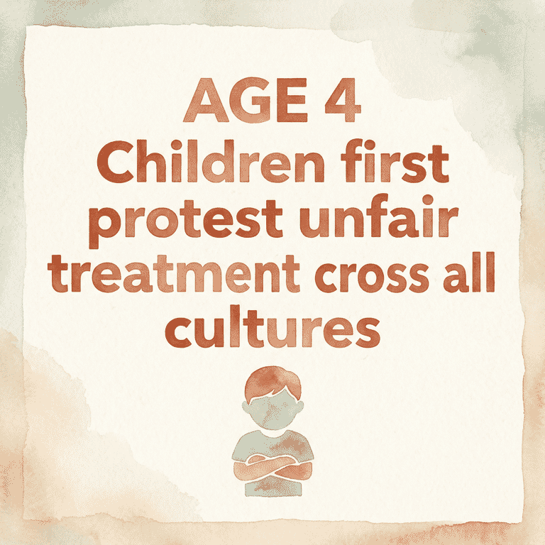Stat showing age 4 is when children first protest unfair treatment across all cultures