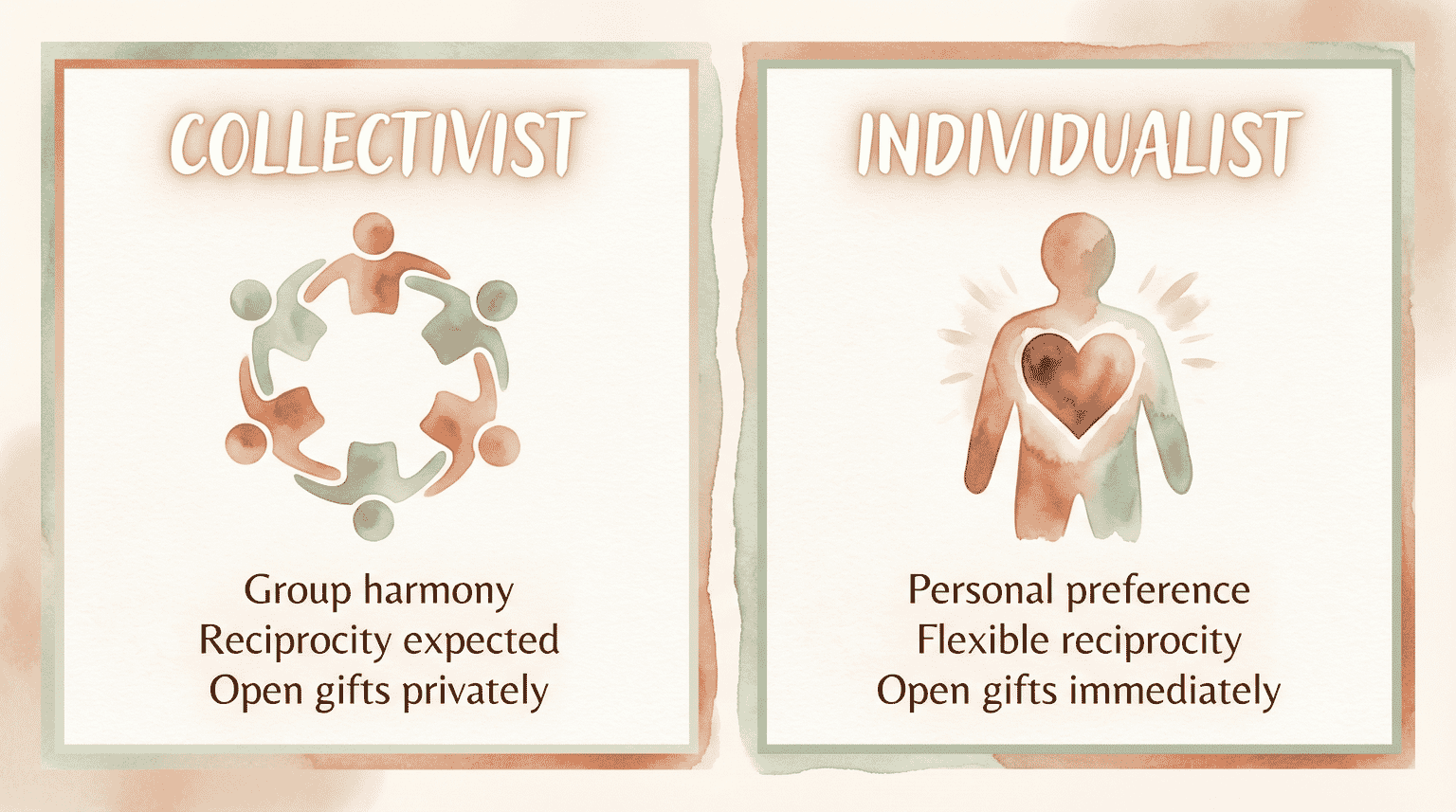 Comparison chart showing collectivist versus individualist gift-giving values and practices