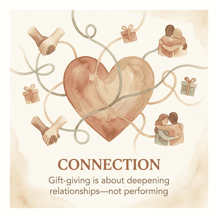 Stat box with heart icon showing gift-giving is about deepening relationships not performing