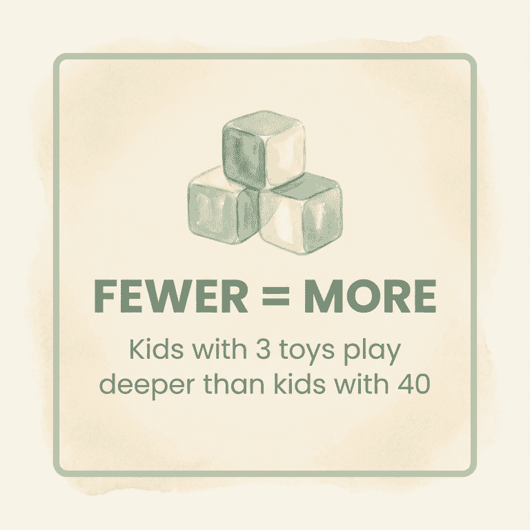 Stat showing kids with 3 toys play deeper than kids with 40 toys