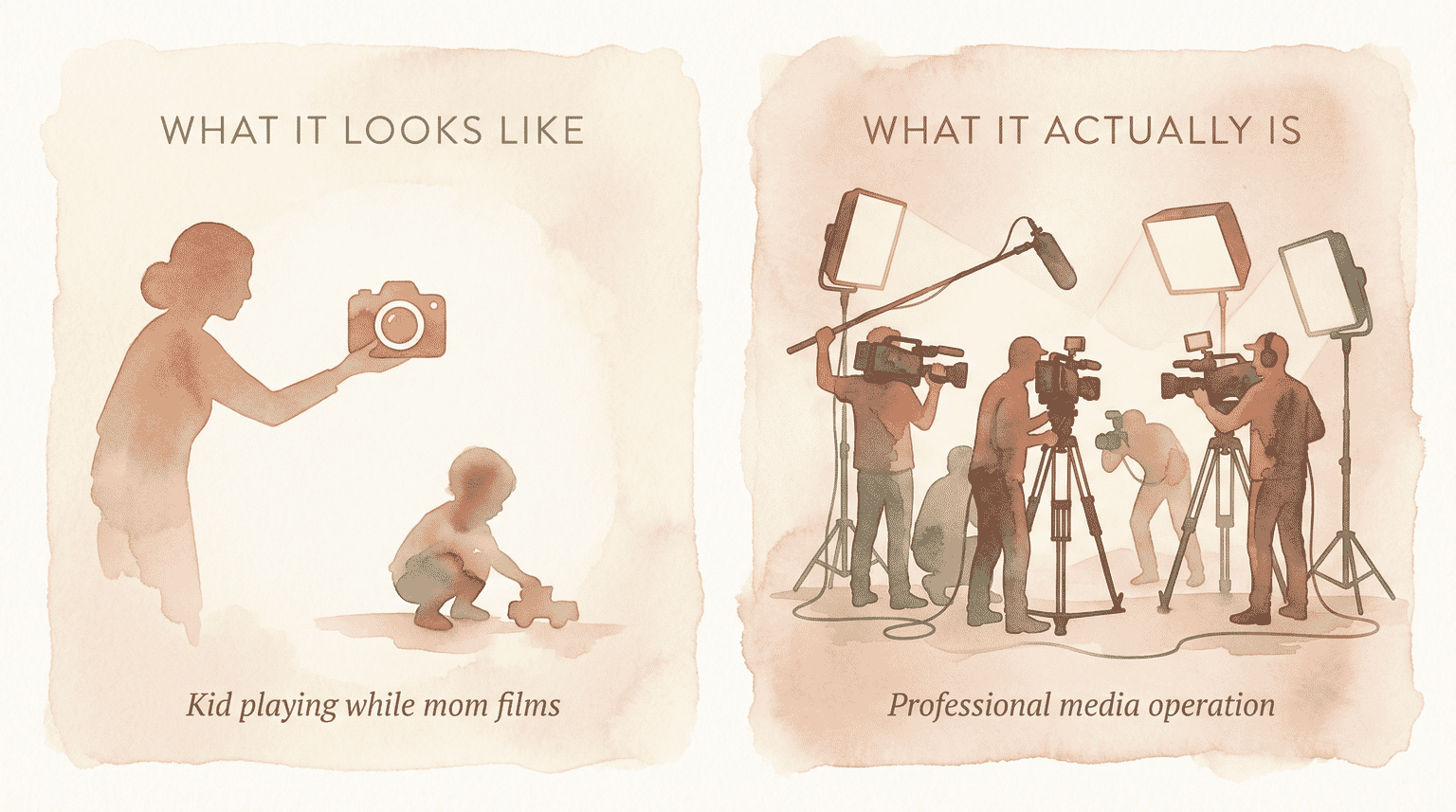 Comparison chart showing perceived amateur filming versus actual professional media production