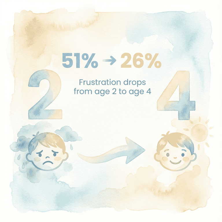 Stat showing frustration drops from 51 percent at age 2 to 26 percent at age 4