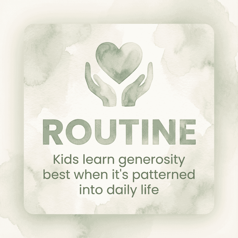 Stat box showing kids learn generosity best when patterned into daily routines