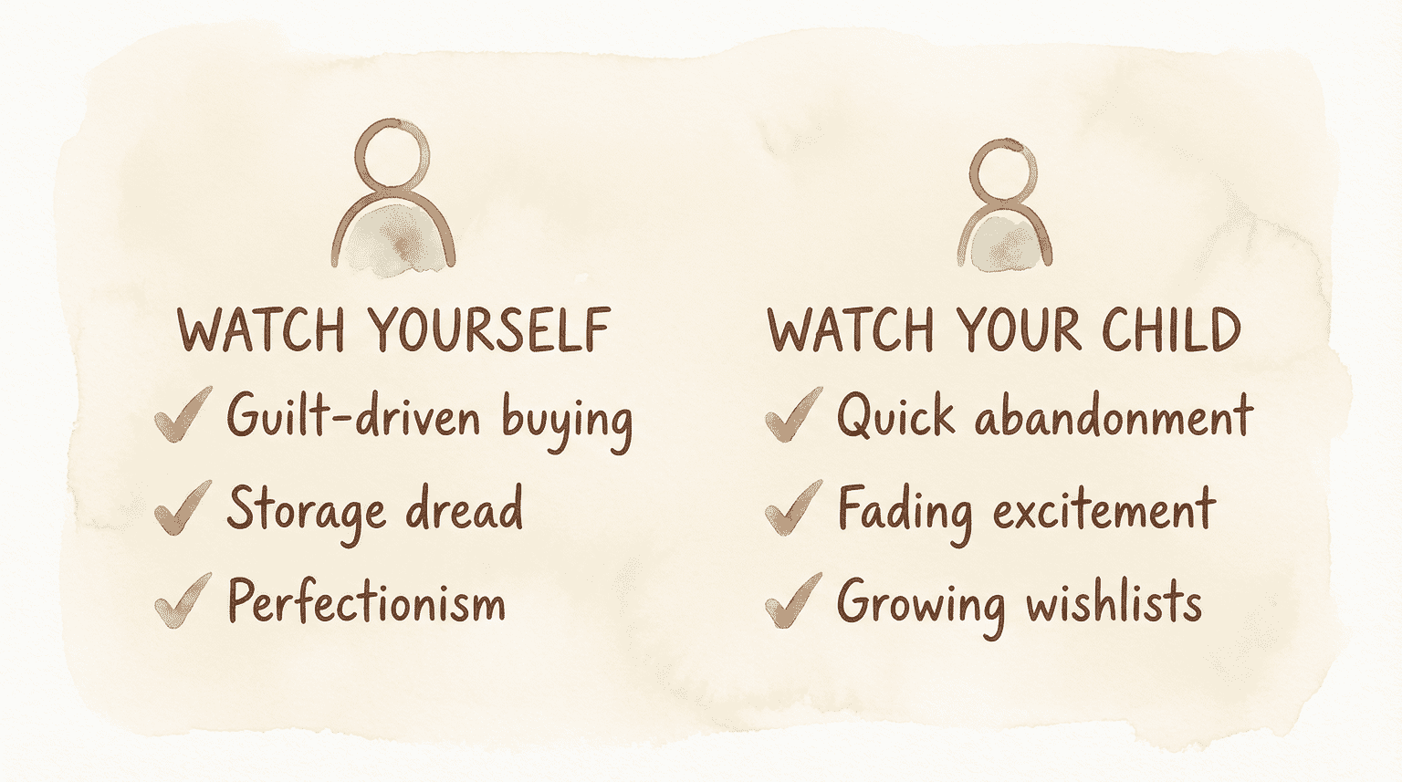 Checklist showing warning signs to watch in yourself and your child regarding over-gifting