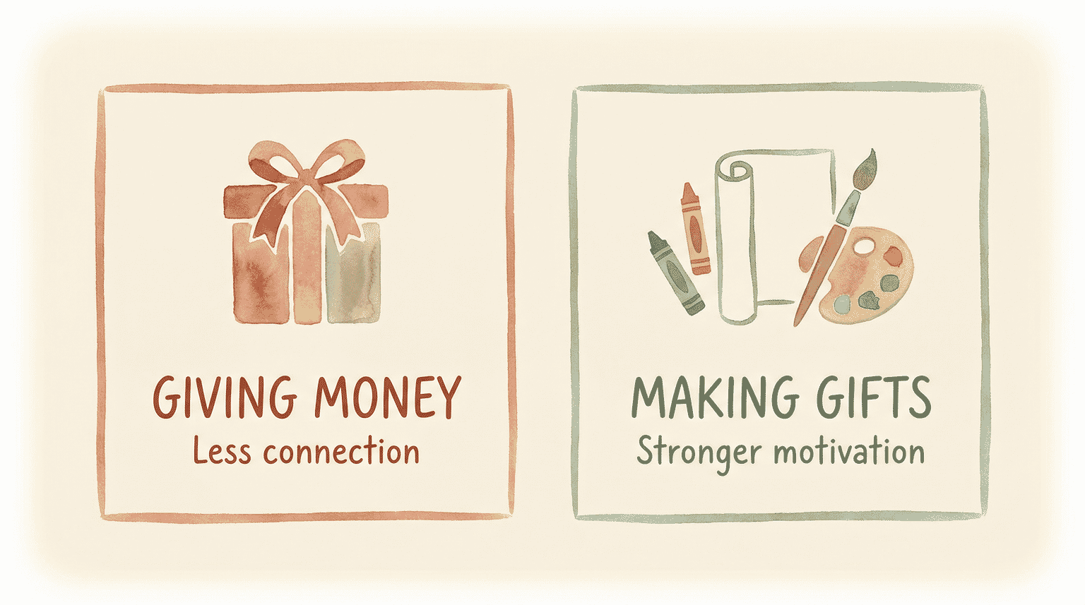 Comparison showing making gifts creates stronger motivation than giving money